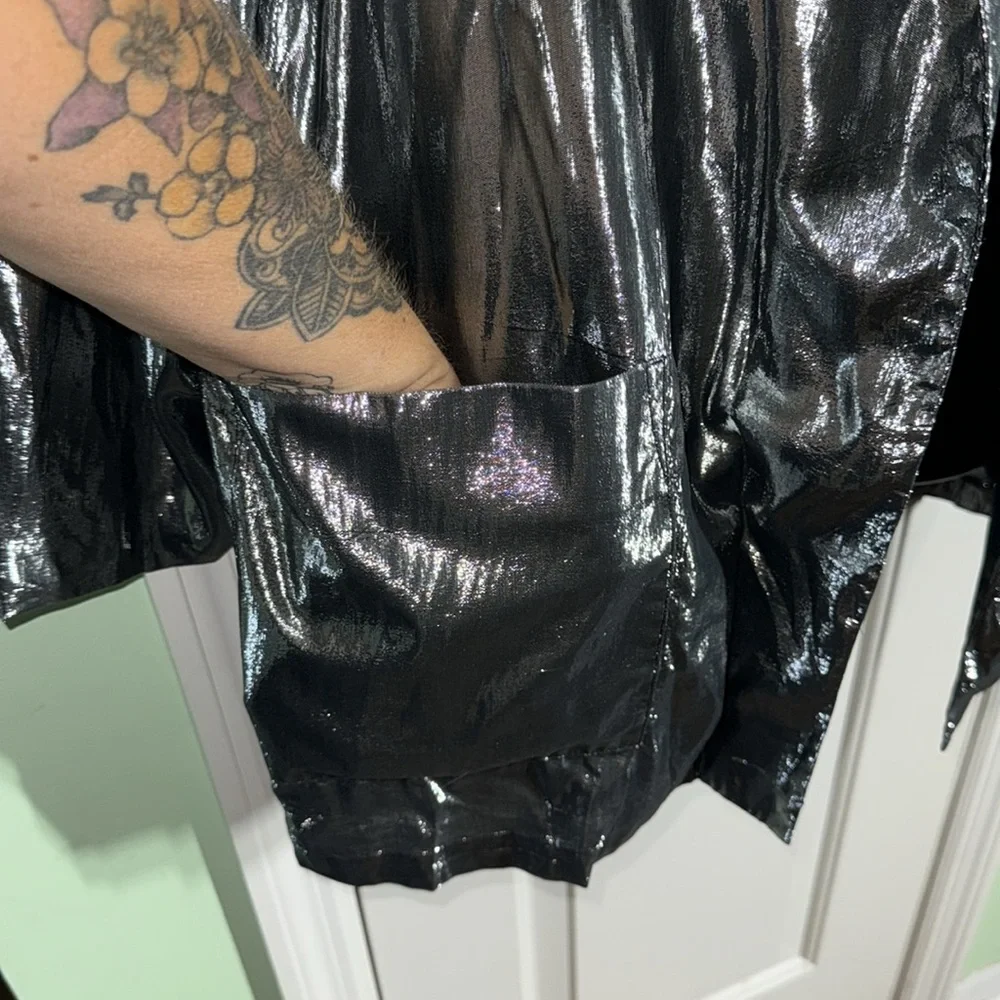 Vintage Silver 70/80s Disco Shiny Open Front Blazer Jacket Estimated Size Med/Lg - Picture 4 of 15